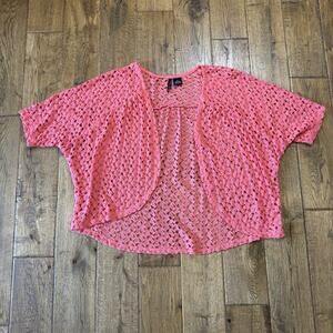 New Directions Coral Pink Crochet Cardigan Open-Front Boho Women's Size XL